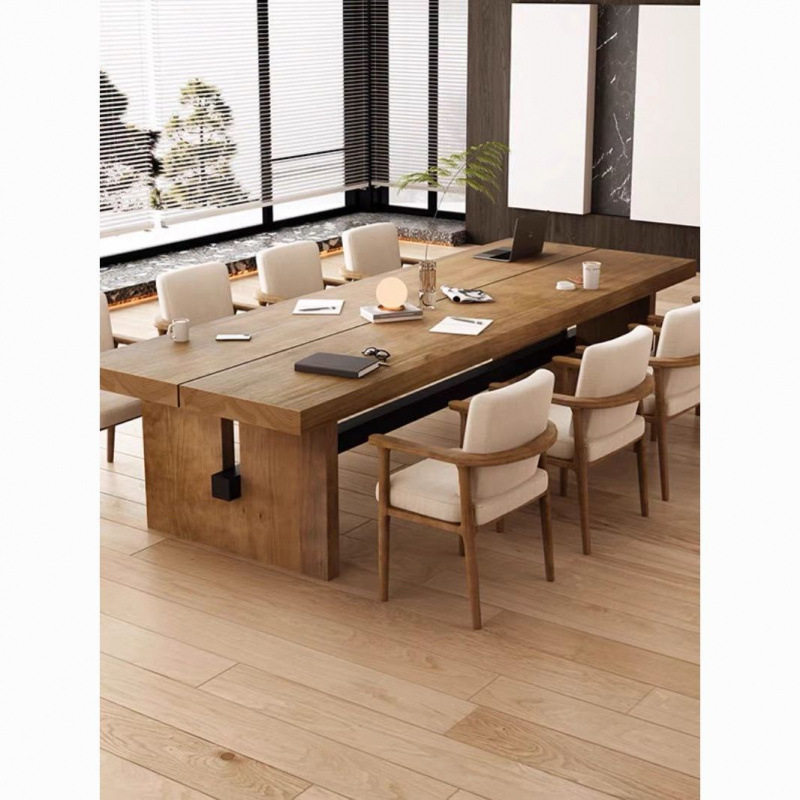 北欧实木简约会议松木长桌公司接待工业办公室loft洽谈桌椅组合