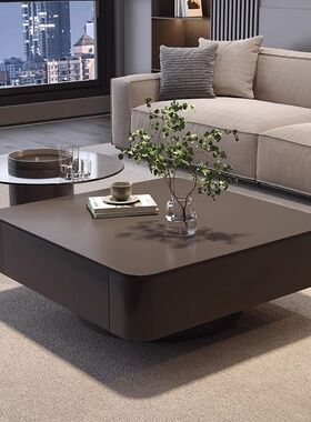 Tal高级感轻奢意式方形岩板茶几小户型现代简约客厅家用黑色茶桌