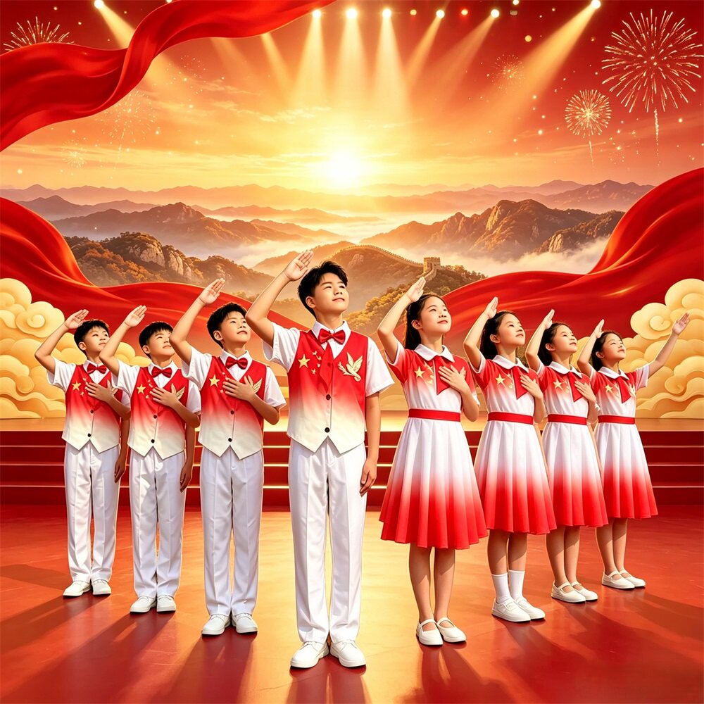 国庆节儿童合唱演出服男女童红色爱国诗歌朗诵元旦中小学生表演服