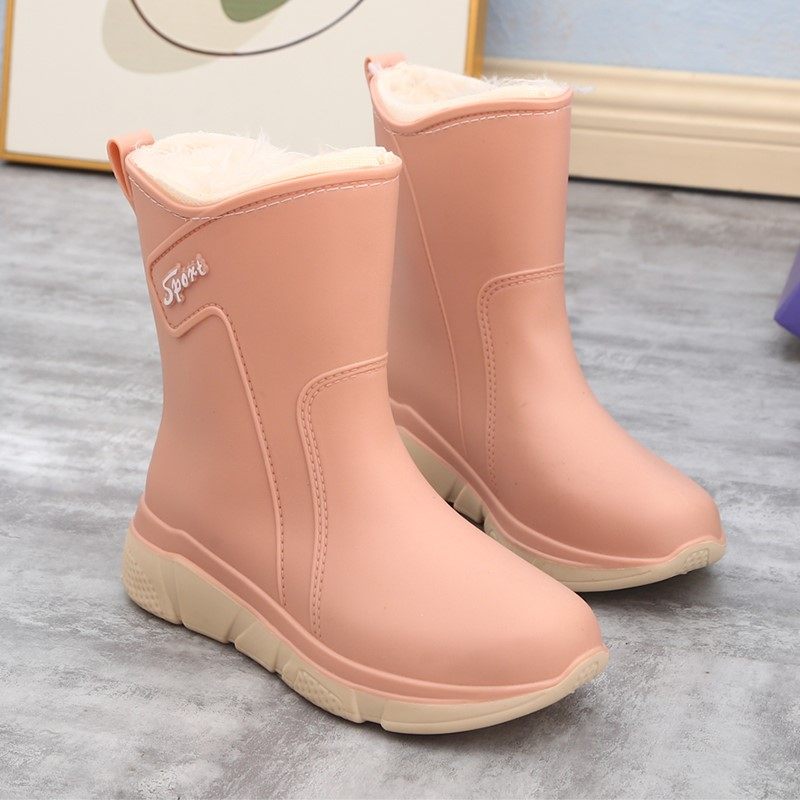 雨鞋女秋冬款加绒一体保暖中筒雨靴外穿厨房洗车防滑防水胶鞋加厚