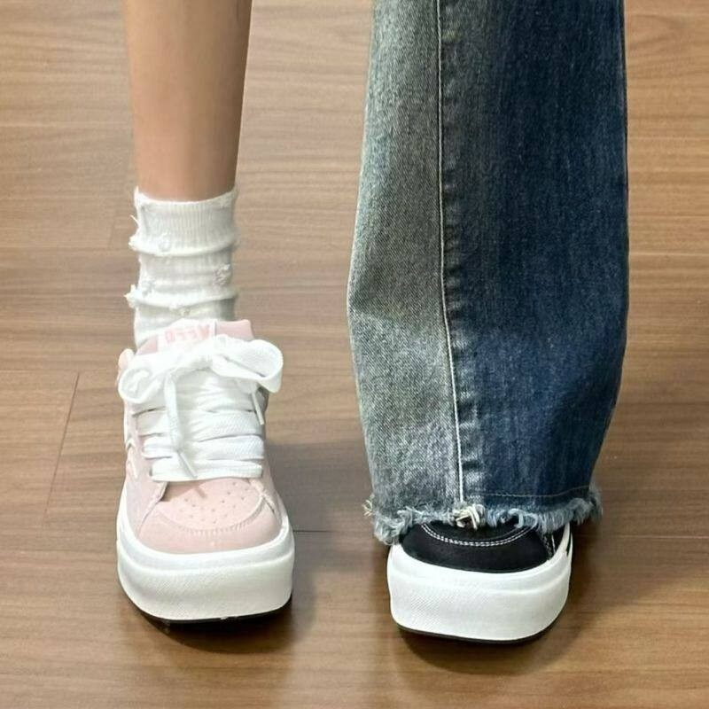 美式樱花粉拼接设计感面包鞋女ins风厚底小个子滑板鞋百搭帆布鞋,女鞋,休闲板鞋,淘宝优惠券,粉丝福利购,淘宝优惠卷