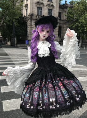 【定金】初代魔女原创暗黑哥特玻璃花圣殿彩窗JSK姬袖衬衫Lolita