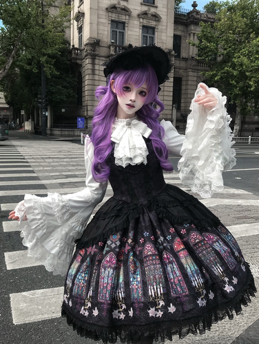【定金】初代魔女原创暗黑哥特玻璃花圣殿彩窗JSK姬袖衬衫Lolita