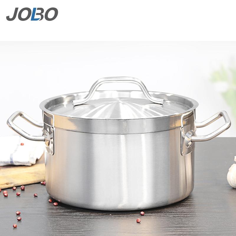 JOBO巨博复底不锈钢电磁炉汤桶圆桶04款商用带盖卤锅加厚矮身汤锅
