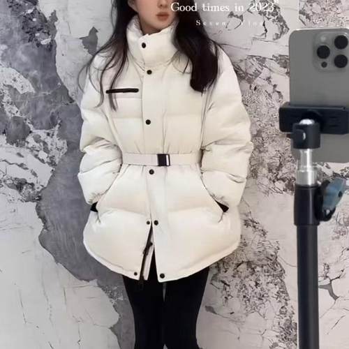 欧货百搭中长款白鹅绒羽绒服女