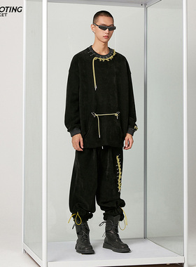 CEMT买手店 CSY黑色灯芯绒女宽松圆领卫衣长裤套装潮流针织秋冬男