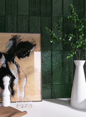 100x300混拼墨绿色玫瑰红奶黄色 纹理墙面砖浴室阳台厨房装饰瓷砖