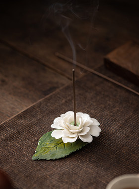茶宠摆件手捏茶花精品可养茶台茶盘装饰摆设茶道陶瓷创意线香插