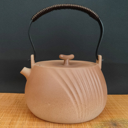 敏豪复古粗陶提梁茶壶磨砂质感