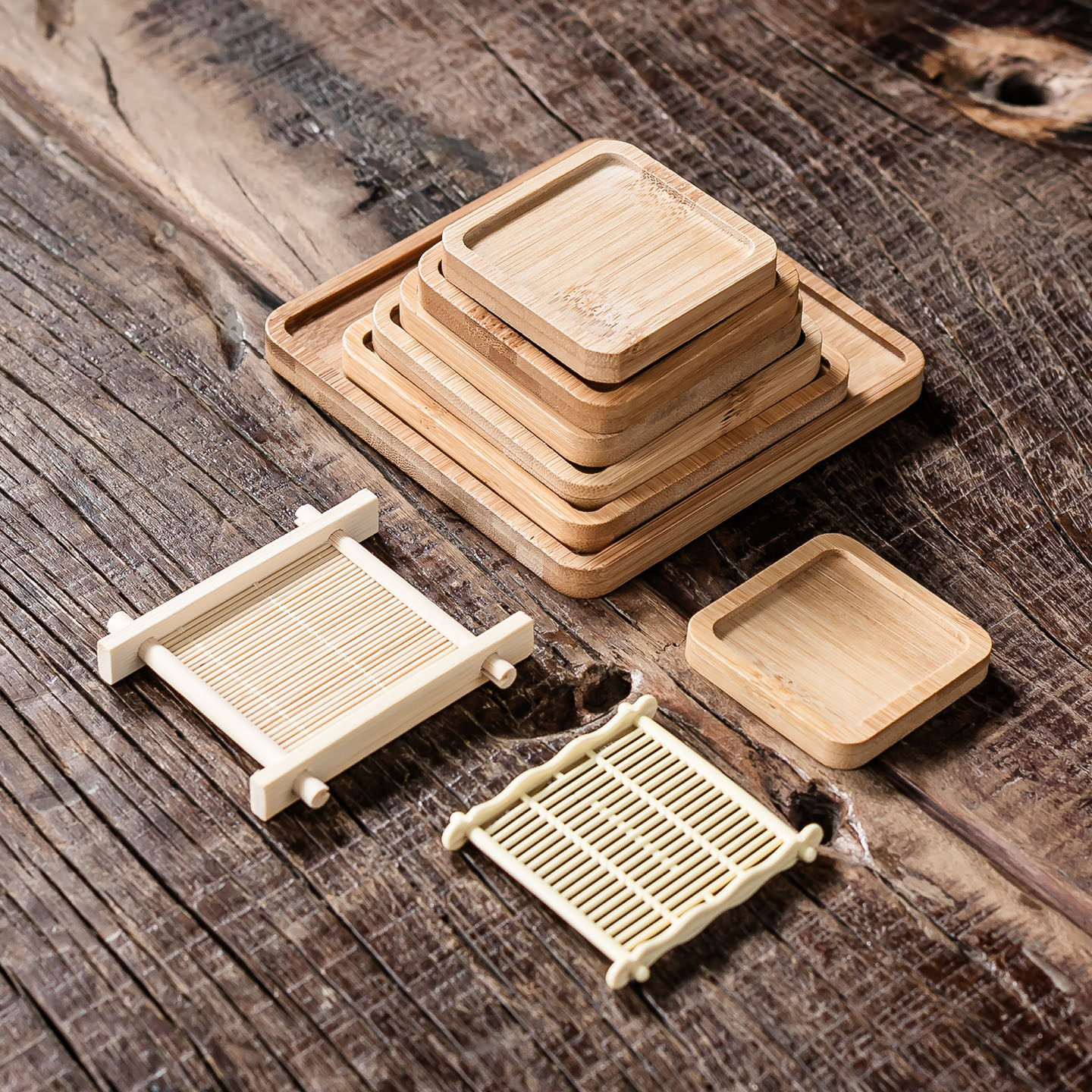 复古竹制杯垫茶具方形垫子家用隔热垫手工 DIY马赛克拼图花盆垫托,餐饮具,茶托,淘宝优惠券,粉丝福利购,淘宝优惠卷