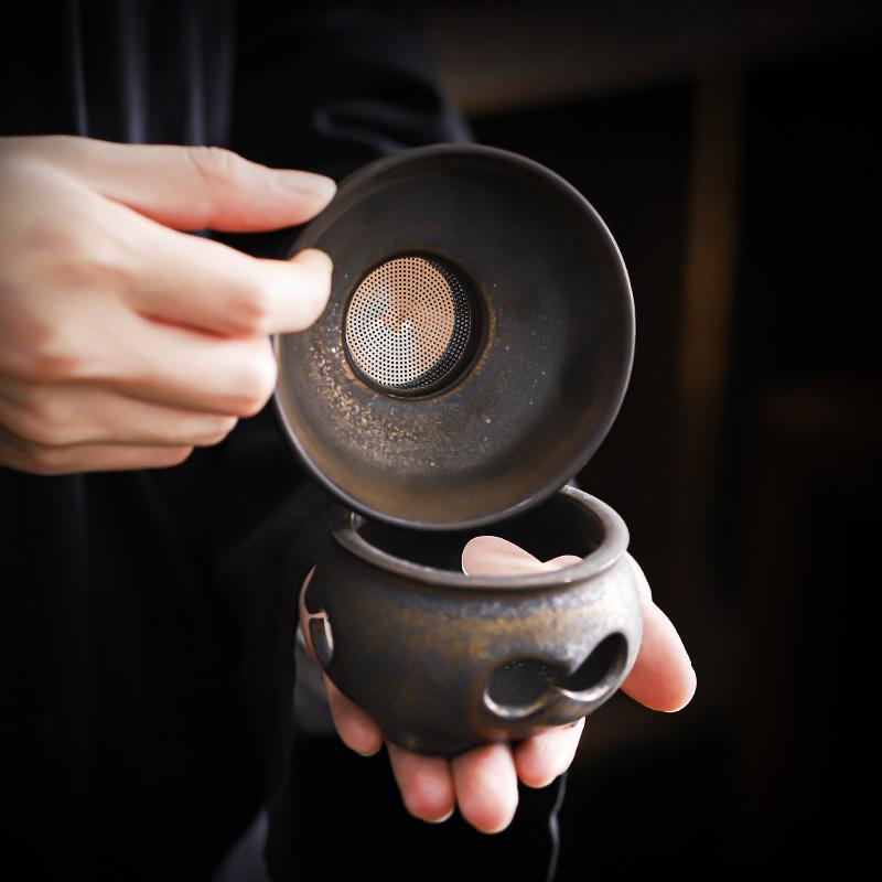 鎏金铁锈釉复古如意茶漏