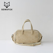 复古磨砂牛皮波士顿枕头包2025新款 通勤斜挎包大容量单肩手提包女