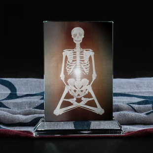 白骨观观想图水晶玻璃摆件桌面工艺品摆台摆设创意桌面摆台定制