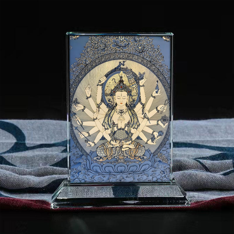 准提菩萨藏传佛母佛陀画像水晶摆台桌面装饰摆件创意家居来图定制