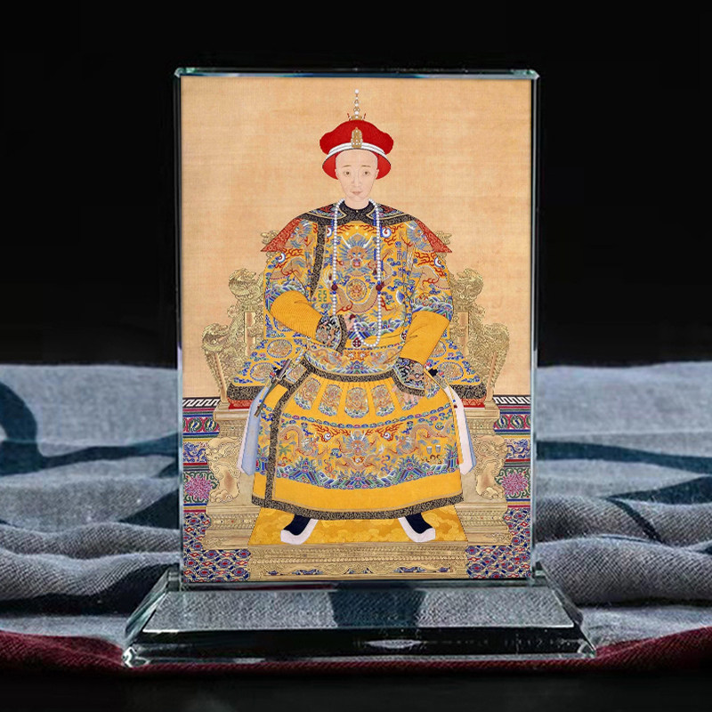 古代皇帝咸丰帝画像水晶玻璃摆件桌面工艺品装饰摆台摆设家居创意