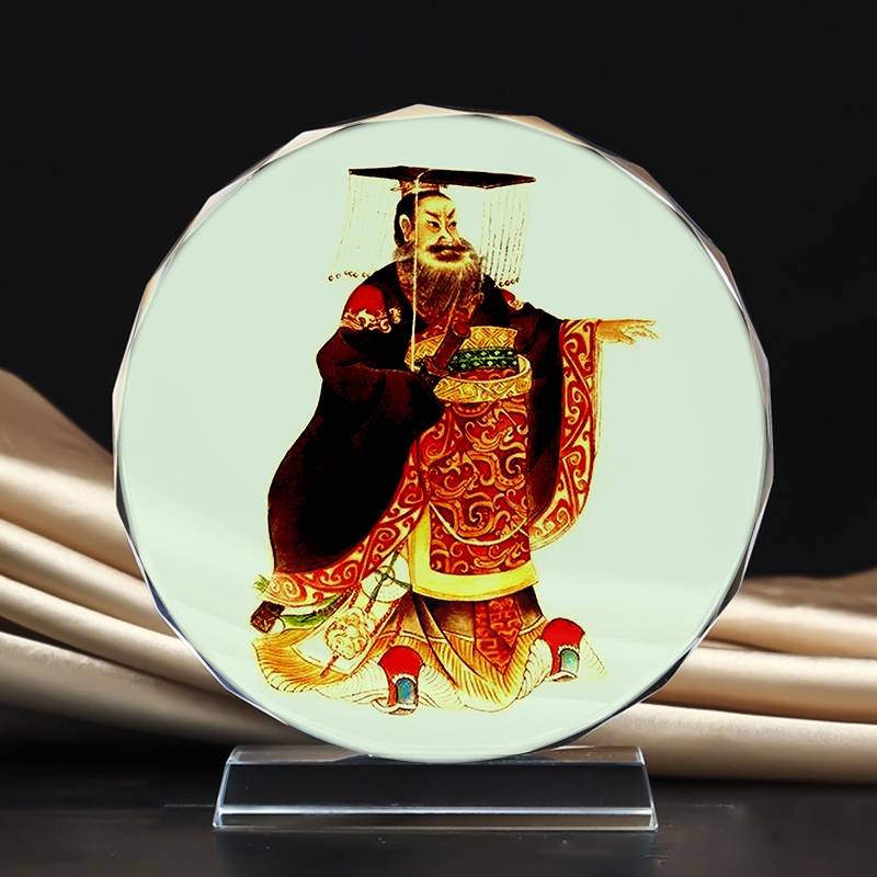 古代皇帝秦始皇画像水晶玻璃摆件桌面工艺品书房珍藏装饰摆台定制图片