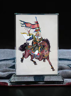 格萨尔王觉如画像水晶玻璃摆件工艺品摆台藏族英雄古人物来图定制