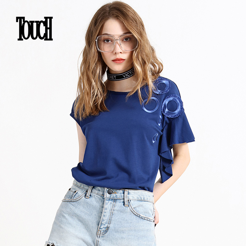 TOUCHÅ®×°²»¶Ô³Æ°ë±ßÎå·ÖºÉÒ¶ÐäŮʿ¶ÌÐätÐôÅ®2018ÏÄпî¿íËÉÉÏÒÂ