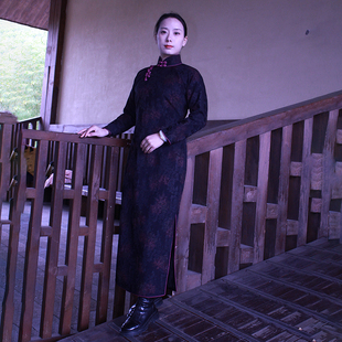 墨影凝香 黑色古法日常长款 2026新款 低开叉连肩袖 秋冬季 尹尹旗袍