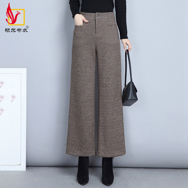 毛呢阔腿裤女2023秋冬新款妈妈裤女时尚显瘦厚款直筒九分女裤
