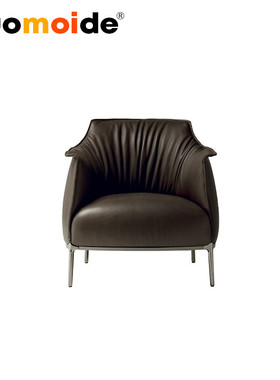 诺曼邸精品高定设计师ARCHIBALD CHAIR样板房售楼矮背真皮沙发椅