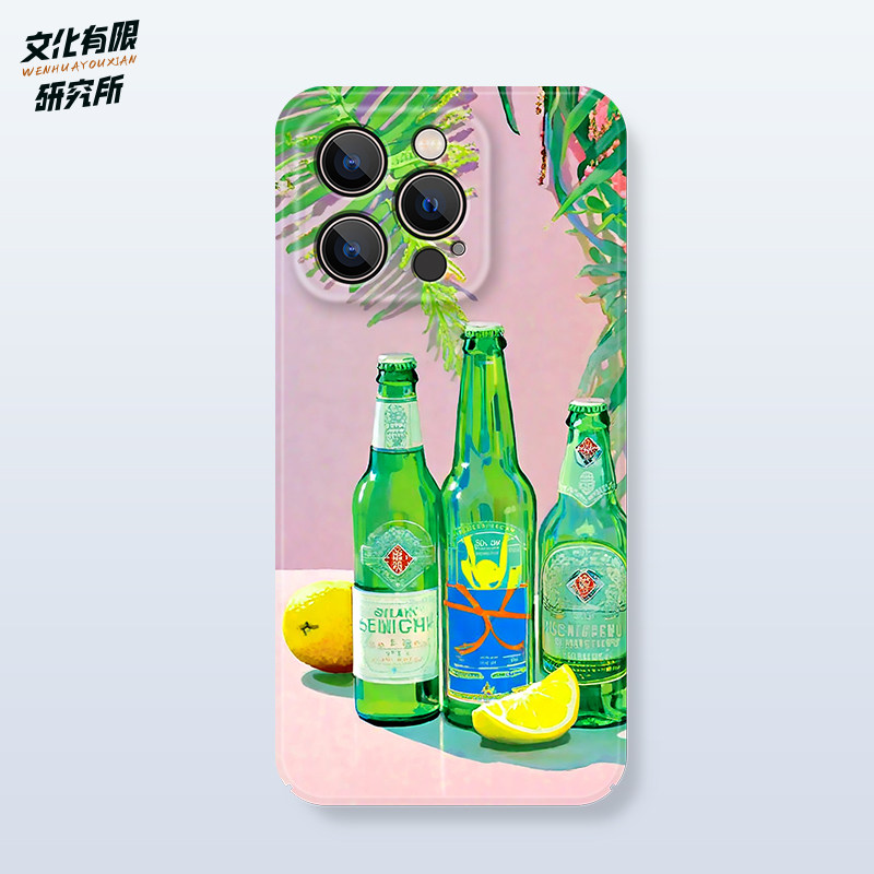 iphone15promax夏日酒瓶手机壳粉色油画柠檬海量适用于苹果14pM13x12pro华为P60promate50原创潮软壳定制