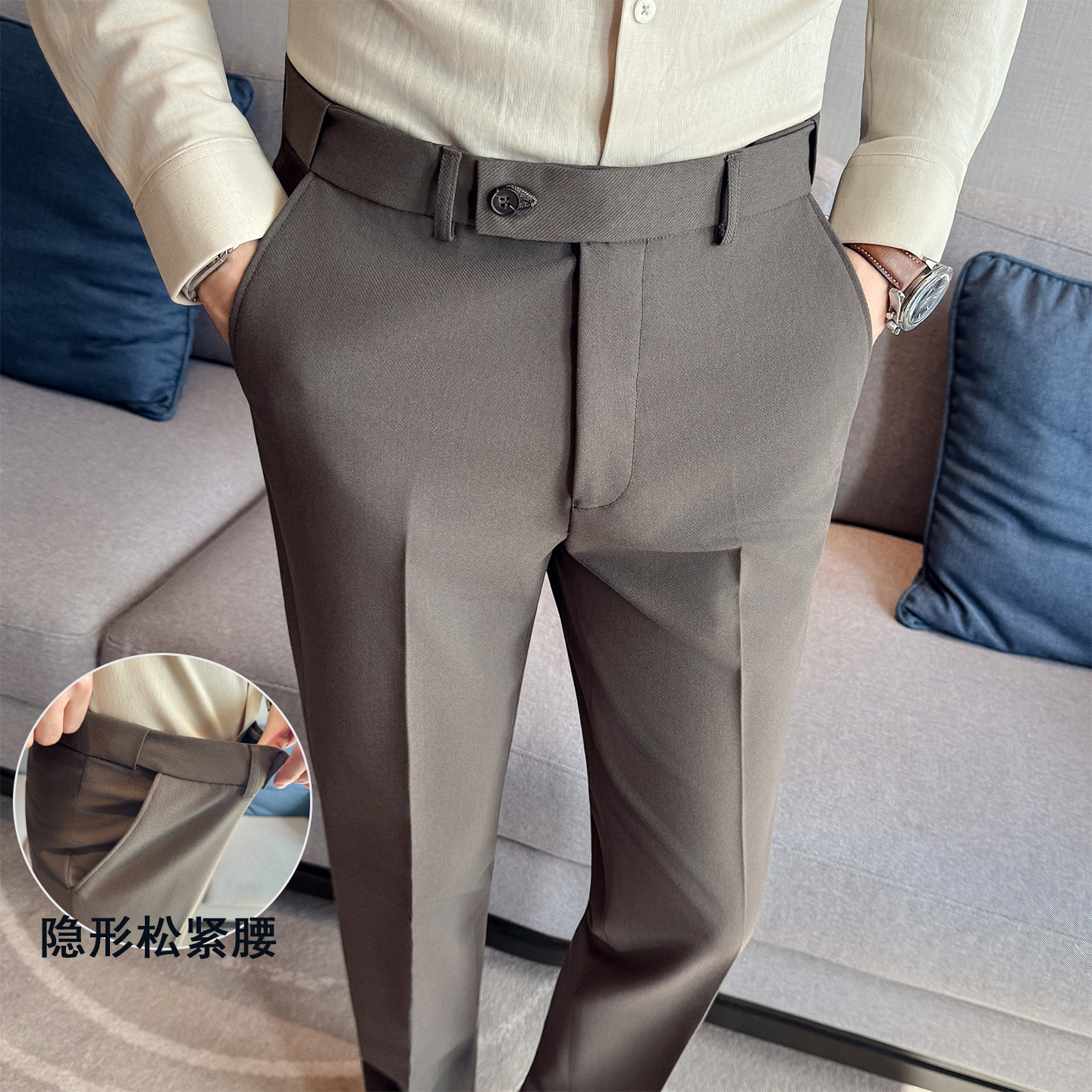 秋冬款松紧腰西裤男士商务正装修身小脚休闲长裤2026新款西装裤男