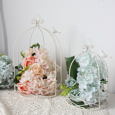 ins铁艺套二白色鸟笼可挂小鸟铁笼烤漆花盆婚庆装饰可插花多肉花
