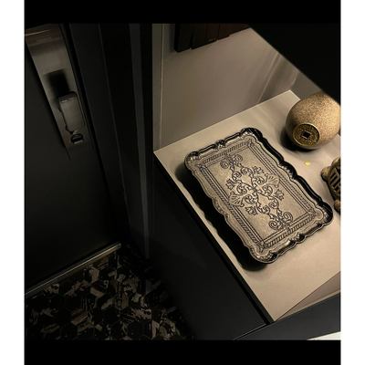 黑色长方形摆件木托盘托盘手工彩绘木质民宿家居用品装饰盘子饰品