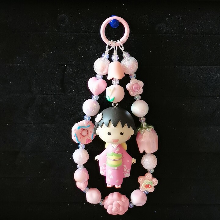 正版小丸子粉色郁金香挂件