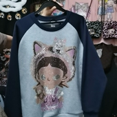 拼色插肩袖 加绒粉钻拽姐胸围120衣长68