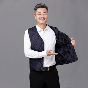 新款菱格羊羔绒男式羽绒棉马甲休闲保暖坎肩大码爸爸背心加绒马夹