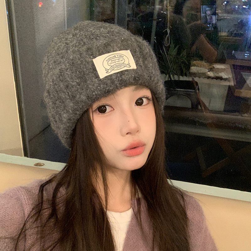 韩版ins贴布针织帽女秋冬毛线帽
