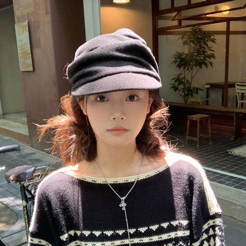 日系小众褶皱山本风褶皱报童帽女