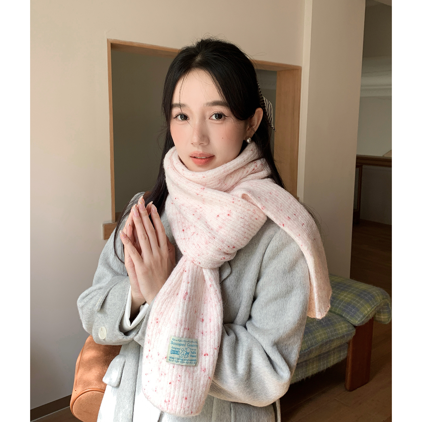 杂色混纺可爱针织保暖围巾女情侣