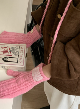 韩国同款麻花针织包指手套女冬季2025新款挂脖毛线连指手套可触屏