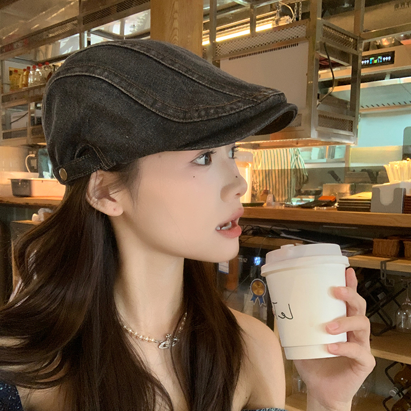 做旧牛仔前进帽女夏做旧贝雷帽
