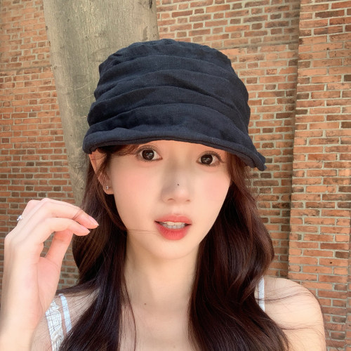 日系山本褶皱报童帽女亚麻画家帽