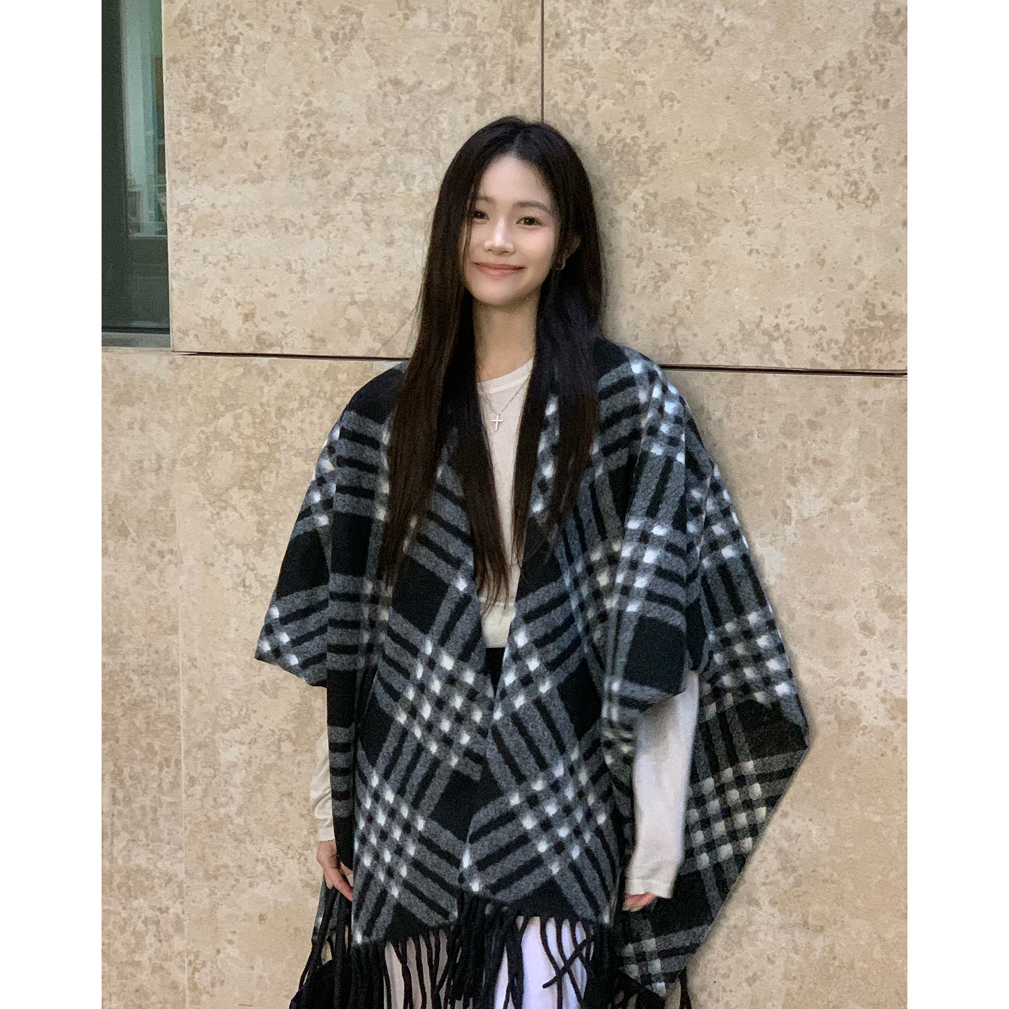 英伦复古高级感格纹大披肩女秋冬