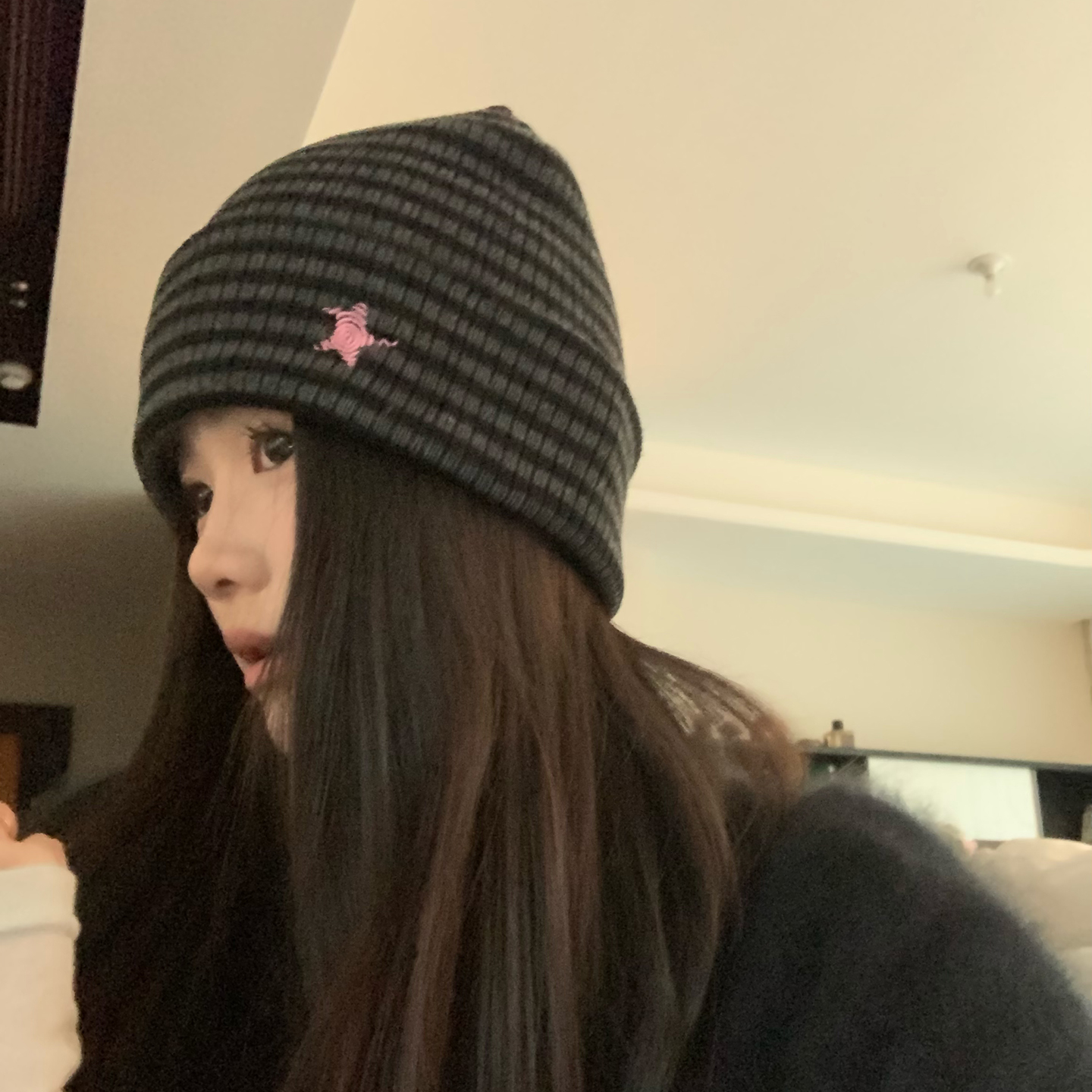 韩国条纹星星针织帽可爱千禧冷帽