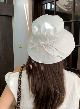 韩国ins白色渔夫帽子女速干薄款透气遮阳帽大帽檐蝴蝶结防晒盆帽