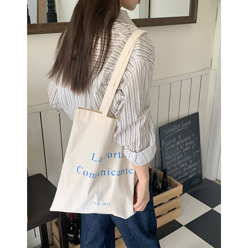 韩版ins简约字母帆布包女春季薄款大容量单肩包法式慵懒手提包包