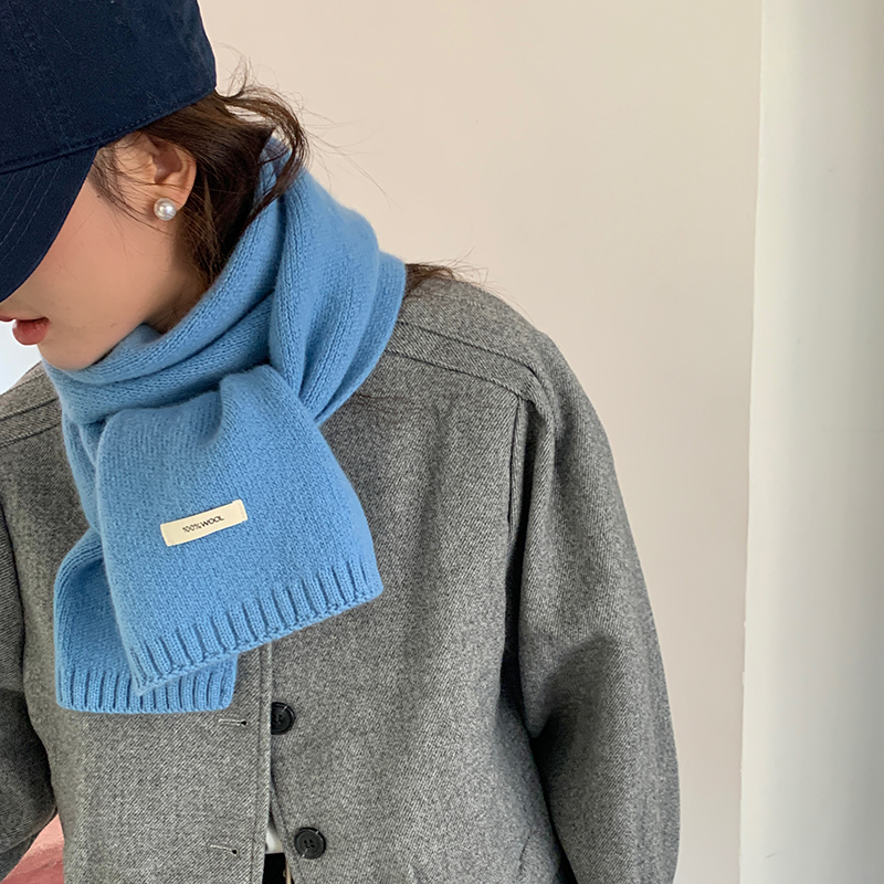 高级100%纯羊毛海盐蓝围巾女冬季
