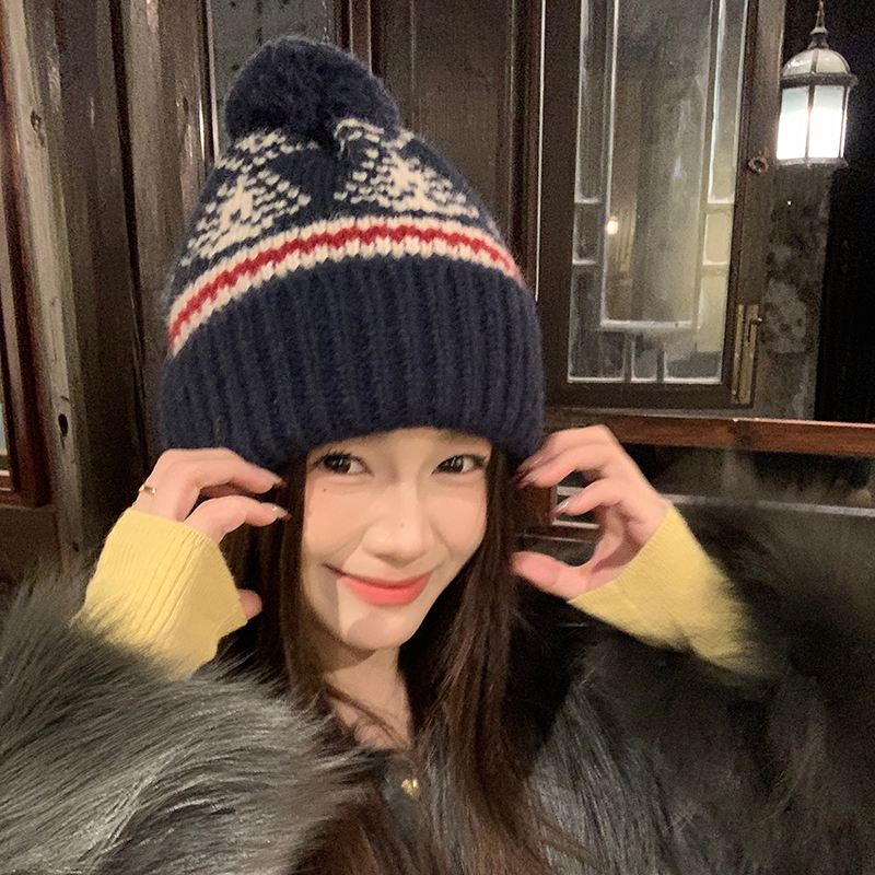 费尔岛加厚保暖护耳针织帽女秋冬