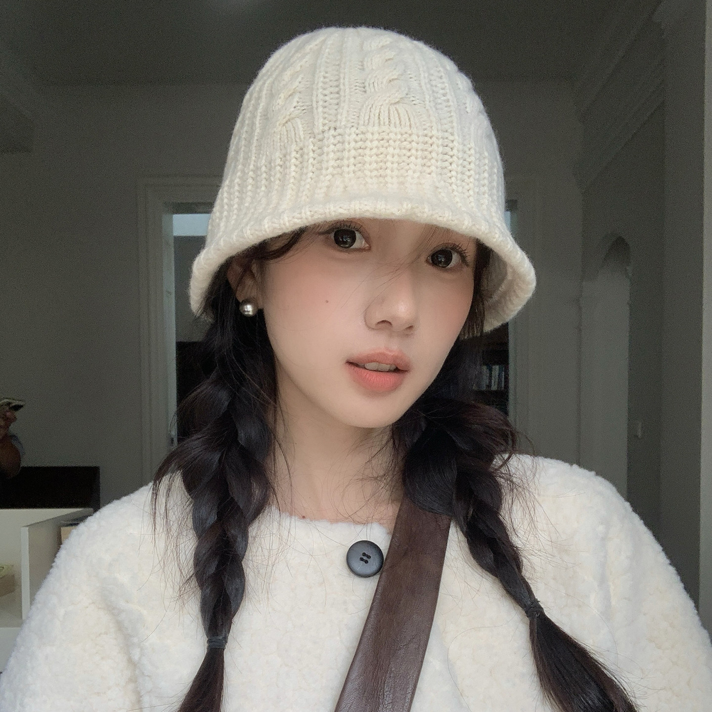 100%美利奴羊毛针织帽子女秋冬麻花编织渔夫帽日系百搭毛线帽盆帽