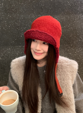 Ca4l@同款日本羊羔毛飞行帽加厚保暖雷锋帽子女冬季防风护耳帽男