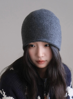 康赛妮100%羊绒帽子女冬季双层山羊绒保暖针织帽冷帽男灰色毛线帽