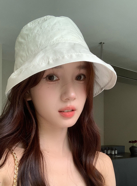简约白色棉麻防晒渔夫帽子女夏季太阳帽韩系出游遮阳帽显瘦盆帽男