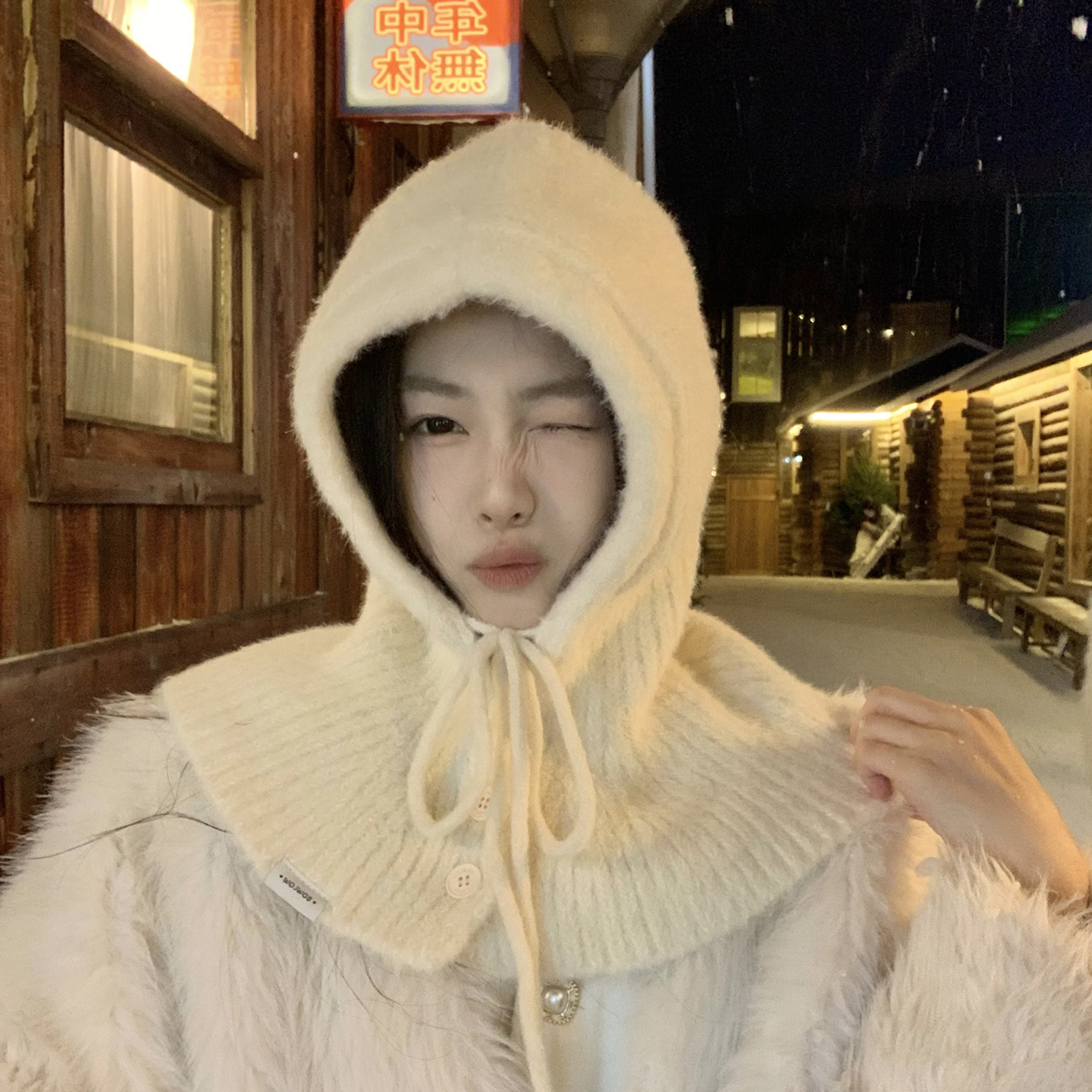 针织帽子围巾一体巴拉克拉法帽女