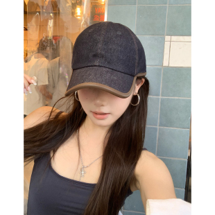 miu风皮质包边牛仔棒球帽子女四季 通勤气质老钱风原牛鸭舌帽显瘦